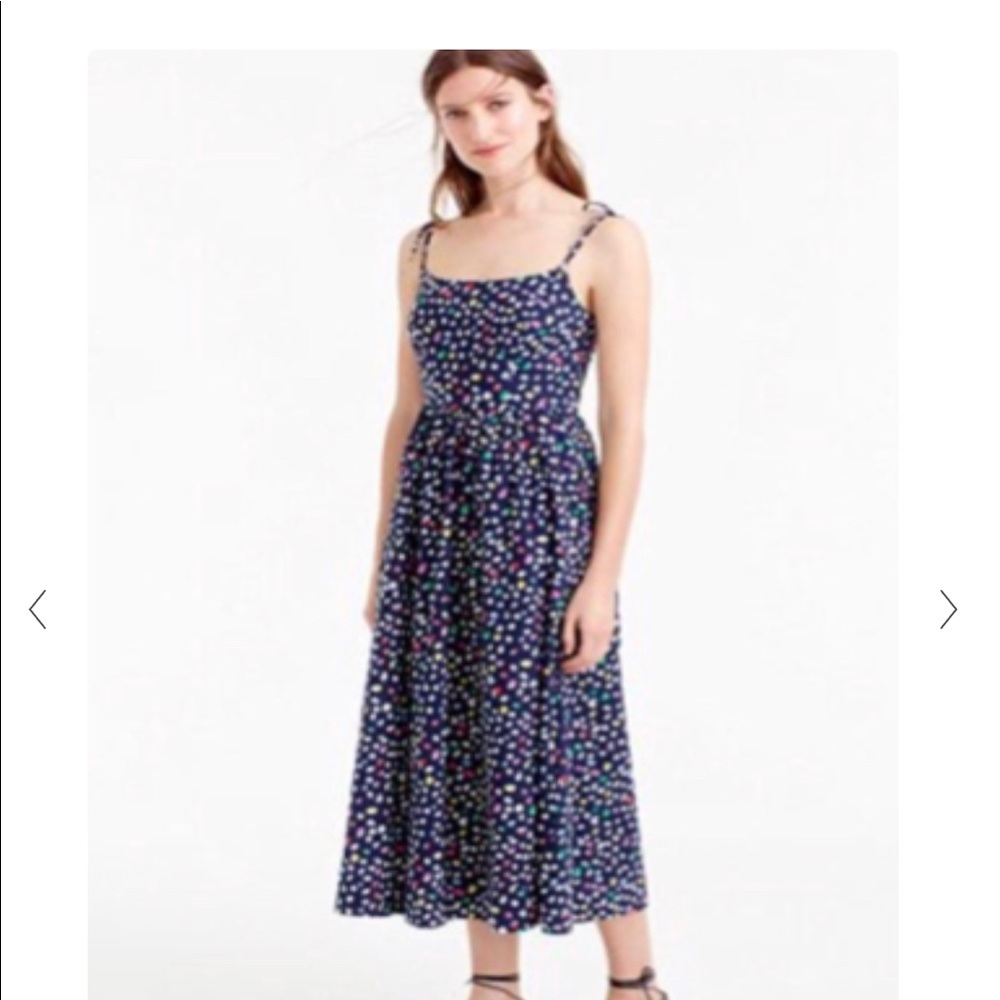 J CREW Sundress Ratti Happy Cat Print Petite 2 Navy blue multi midi dress